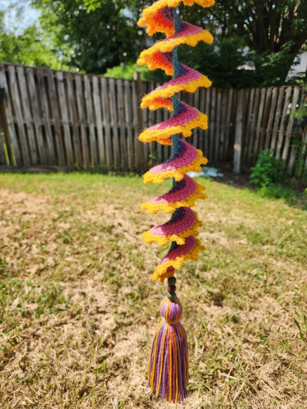 New handmade crochet wind spinner Tassel Wooden Beads Blue Purple Pink Yellow